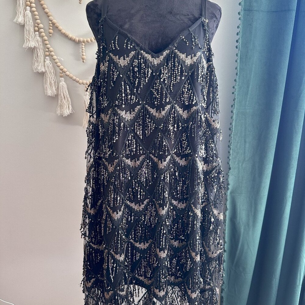 Torrid  Black/Gold Mini Sequin Fringe Cocktail Party Tank Dress - Size 2X